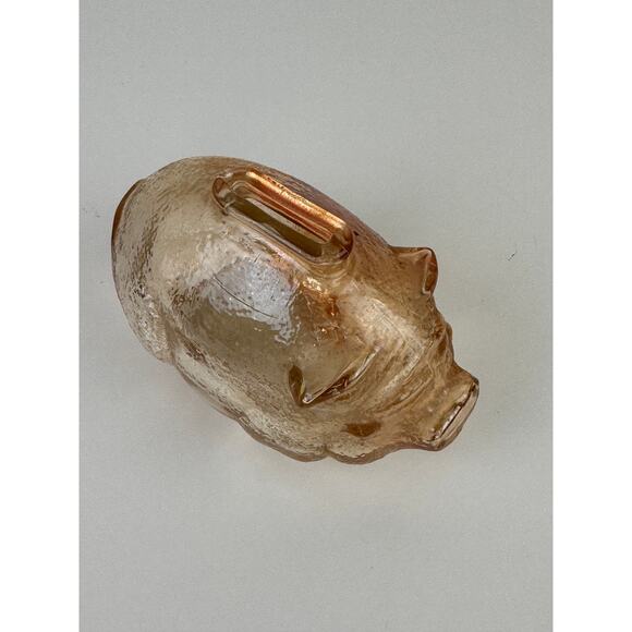 VINTAGE Anchor Hocking Marigold Amber Textured Carnival Glass Piggy Pig Bank - Picture 3 of 8